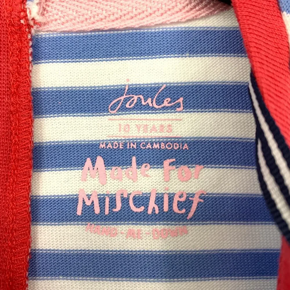 Joules Made For Mischief Rosalee Short Sleeve Dress Girls 10 Blue White Stripe